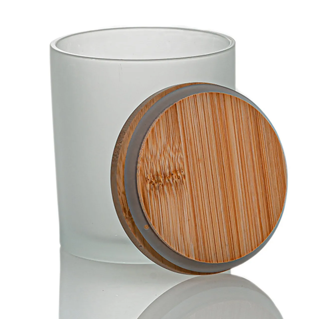 Cheap Jar Store Frosted White Colored Candle Jar 14.5 oz with Bamboo Lid | 12 Pack