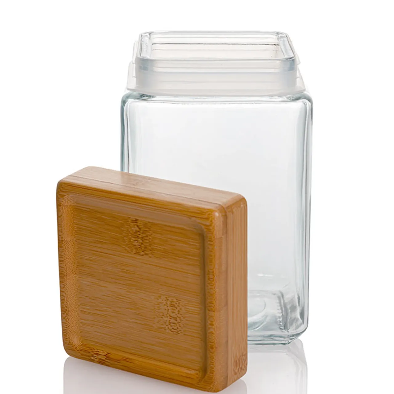 Cheap Jar Store 1 1/2 Quart Anchor Square Jar with Bamboo Lid