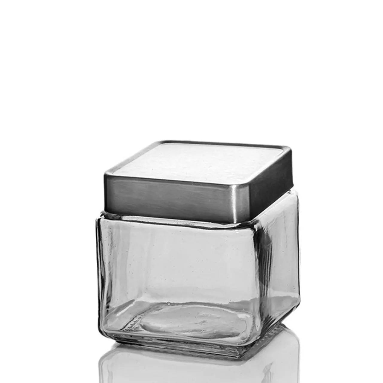 Flash Sale Jar Store 1 Quart Anchor Square Jar with Brushed Metal Cover | 6 Pack